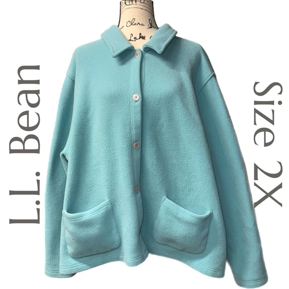 L.L.Bean - Women’s Fleece Jacket - Light Blue - Cozy Button-Up - Size 2X Reg. - Picture 1 of 8